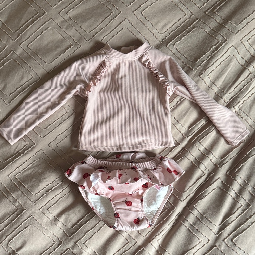 Petit Lem Pink Ladybug 2piece Swim Suit /  Rash Guard (6-12m)